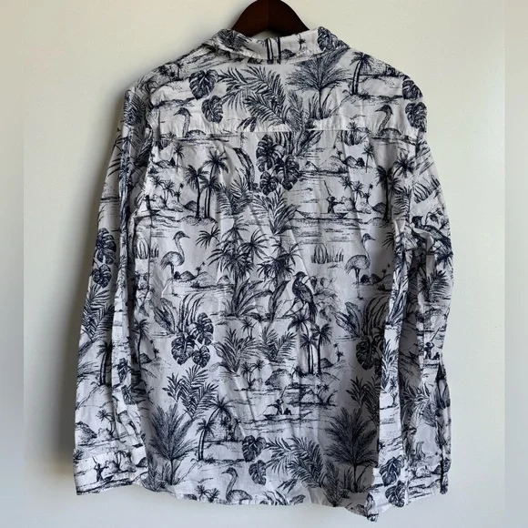 J. McLaughlin Lois Cotton Voile Toile Button Down Women XL Blue Island Preppy - Picture 6 of 10